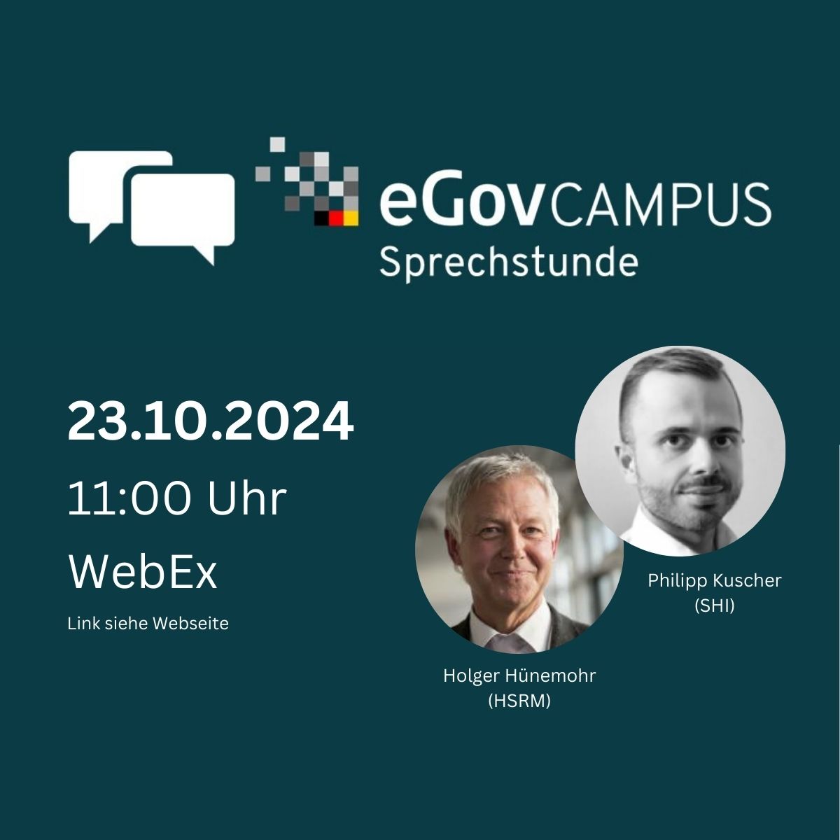 eGov-Campus (@egov_campus) on Twitter photo Am Mittwoch, dem 23.10.2024 findet eine weitere #eGovCampus Sprechstunde mit Philipp Kuscher (<a href="/SHI_Institut/">SHI | Stein-Hardenberg Institut</a>) und Holger Hünemohr (<a href="/RheinMain_HS/">Hochschule RheinMain</a> ) statt. Hier heißen wir alle willkommen, die mehr über den eGov-Campus erfahren möchten.
🔗Weitere Infos: bit.ly/3Wfi4s7 Am Mittwoch, dem 23.10.2024 findet eine weitere #eGovCampus Sprechstunde mit Philipp Kuscher (<a href="/SHI_Institut/">SHI | Stein-Hardenberg Institut</a>) und Holger Hünemohr (<a href="/RheinMain_HS/">Hochschule RheinMain</a> ) statt. Hier heißen wir alle willkommen, die mehr über den eGov-Campus erfahren möchten.
🔗Weitere Infos: bit.ly/3Wfi4s7