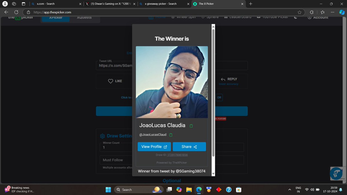 SGaming38074's tweet photo. Winner of 1200 Vbucks gift @JoaoLucasClaud https://t.co/Fn9KhAg8xb