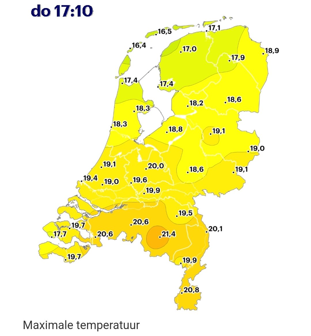 🌡 En vandaag was alweer de 2e warme oktoberdag!
😵👉 Alsof het nog niet genoeg is in de tweede helft van oktober: Ook morgen heeft potentie zich in het rijtje warme dagen aan te sluiten.