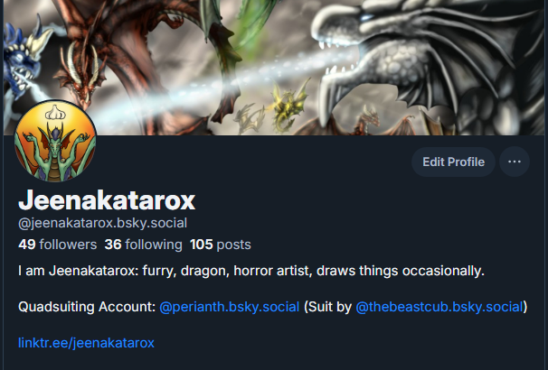 Obligatory bsky post. I do have a separate account for quadsuiting as listed in the bio: