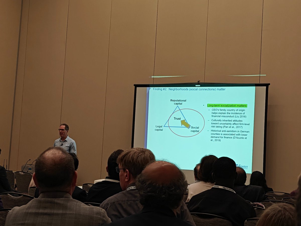 HoaBriscoeTran's tweet photo. "Trust is the dark matter in finance and economics" said Jonathan Karpoff @UW #FMA2024 https://t.co/c4ujFdobRE