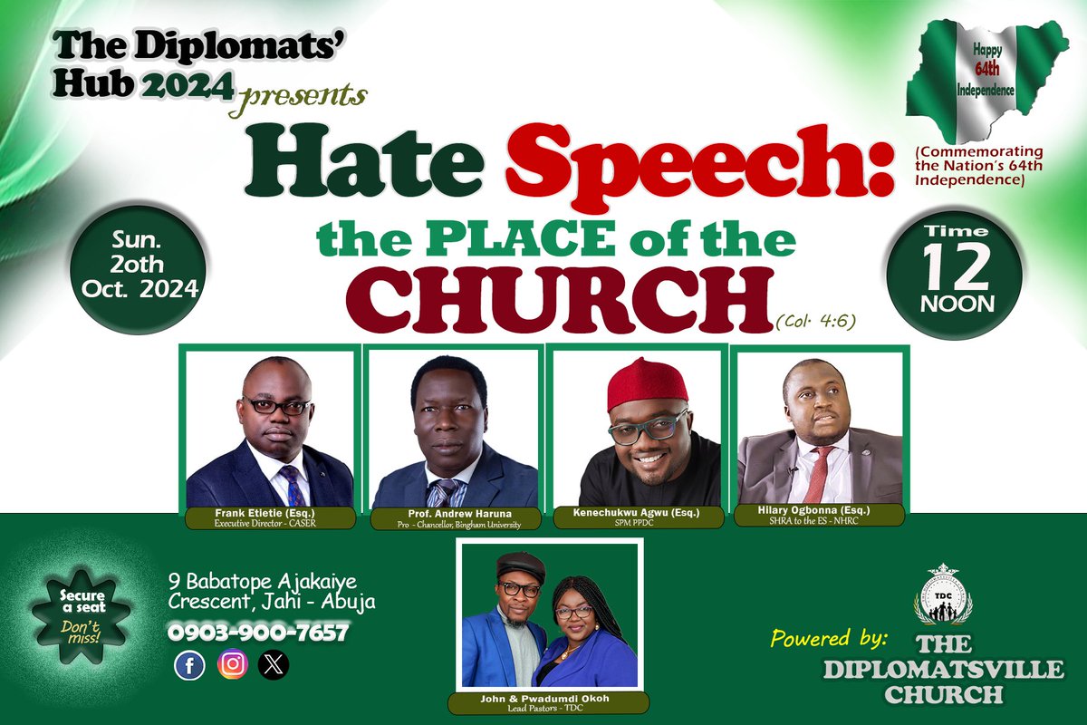 KINGDOM_VISA's tweet photo. It's going to be highly informative!

Join this conversation this Sunday 12Noon

@pwadumdi @pwadumdinathan @fogmmon @FogmmonAbuja @fogmmonedostate @haliryogbonna @AgwuKenechukwu @franketieetie

#Nigeria64thIndependence #JohnOkoh @TheDiplomatsvillechurch #TDH2024 #hatespeech https://t.co/lb6dcjfpzK