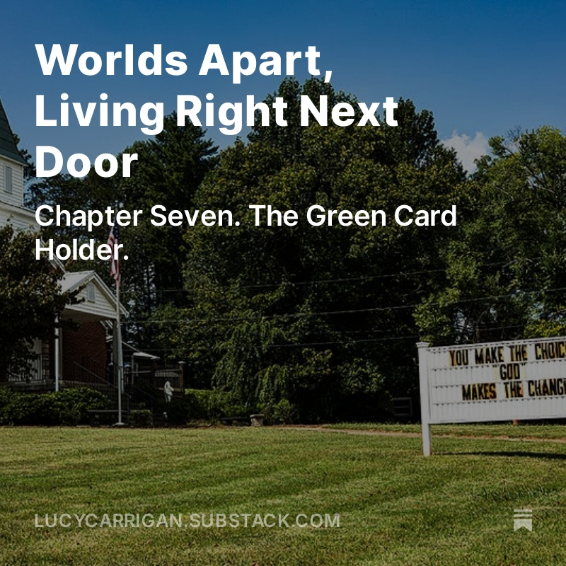 Chapter Seven. The Green Card Holder, on Substack. This woman can't vote but she is not an outlier. Women I spoke with were far more worried about the economy than they were about a woman's right to choose. 
Early Voting starts today in North Carolina. 
open.substack.com/pub/lucycarrig…