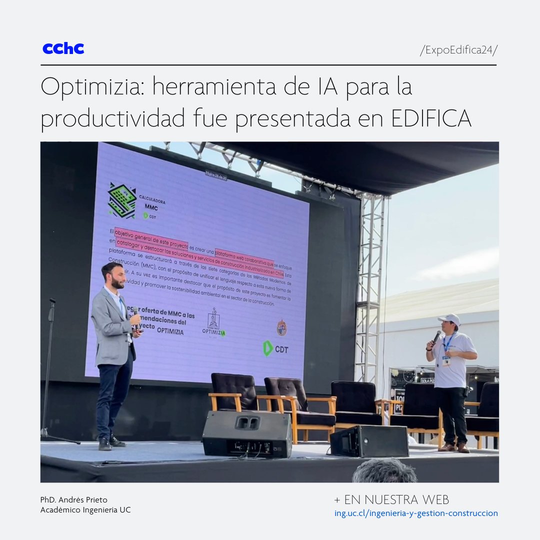 En EDIFICA 2024, Andrés Prieto de Ingeniería UC presentó Optimizia, una herramienta que combina IA y lógica difusa para optimizar los Métodos Modernos de Construcción (MMC). ¡El futuro de la construcción es ahora! 🚀
#Optimizia #MMC #InnovaciónEnConstrucción #Edifica2024 #IA