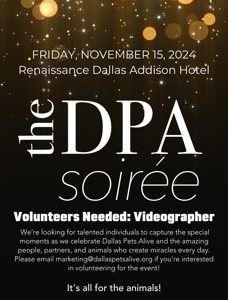 Do you know any videographers who would be willing to volunteer their time for our big night? Please help share!