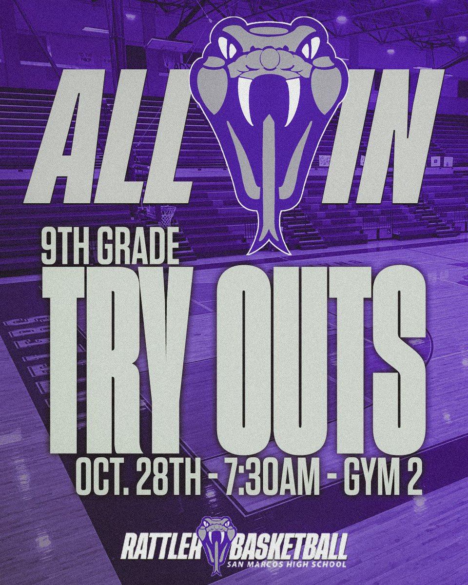 RattlerMBB's tweet photo. 🚨9th Grade Basketball Tryouts will take place on Monday, October 28th at 7:30am.  This takes place during the football bye week so 9th grade football players can attend. https://t.co/8jRxPsOVF0