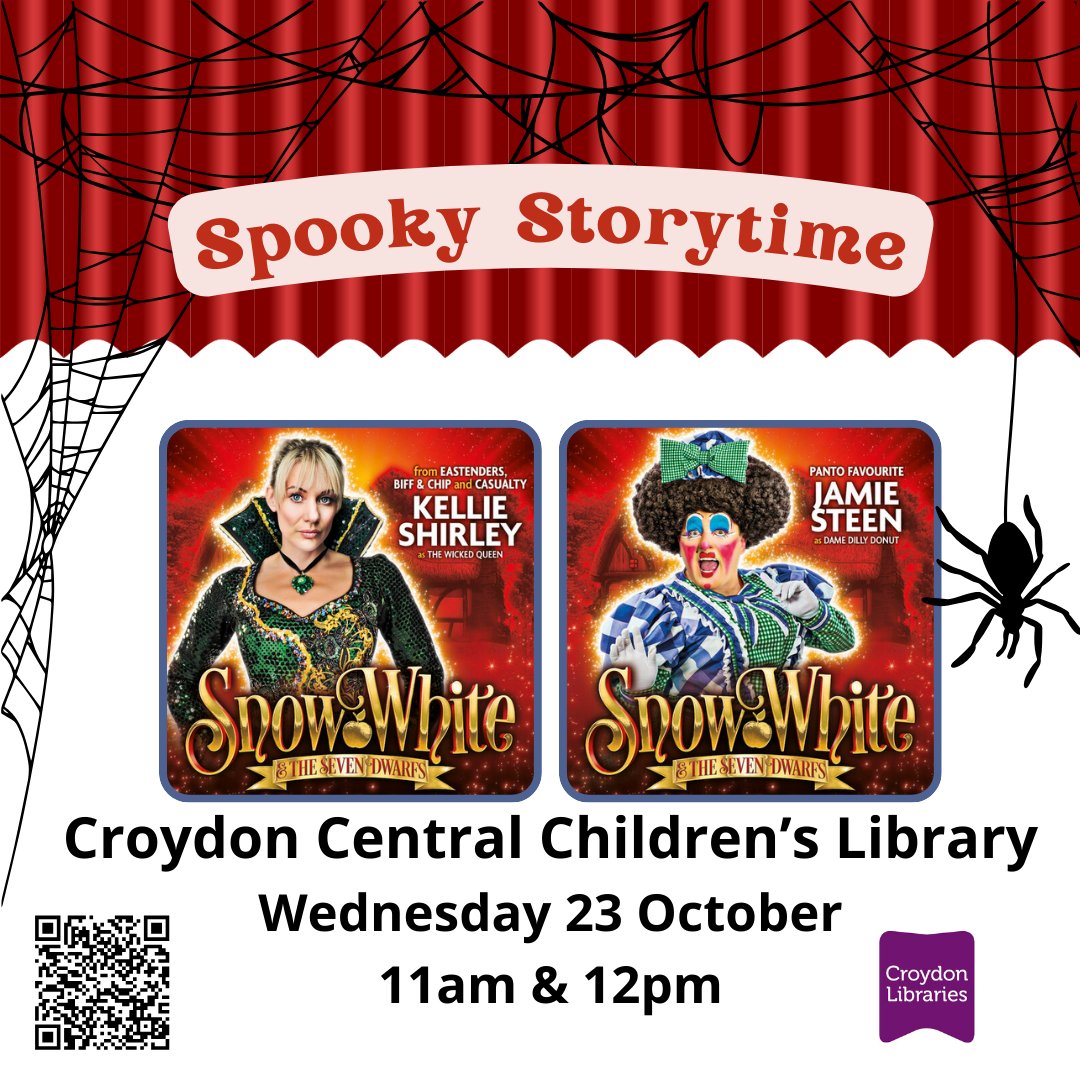 ⭐️Free half term fun⭐️
👉Wed 23 Oct 11am  &amp; 12pm: <a href="/FairfieldHalls/">Fairfield Halls Fan</a> panto cast reads Snow White at #croydoncentrallibrary 
For 4-11 year olds. Come in spooky fancy dress
Book here 👉bit.ly/4bS6t8h
<a href="/yourcroydon/">Your Croydon</a> <a href="/culturecroydon/">Culture Croydon</a> <a href="/MuseumOfCroydon/">Museum of Croydon</a> <a href="/CroydonCU/">Croydon CU</a> <a href="/HomeStartCroyd/">Home-Start Croydon</a>