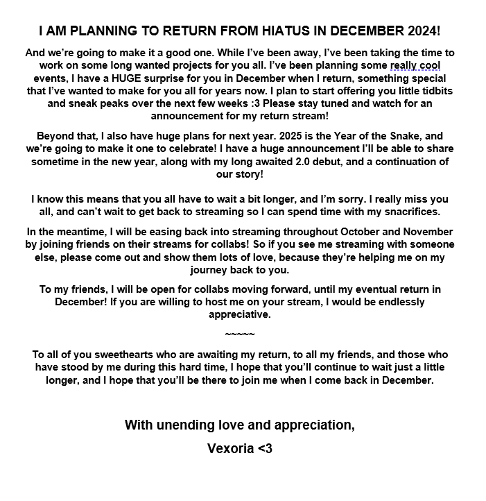 VexTheSunEater's tweet photo. An update on my hiatus 💜 https://t.co/ZtAEtNNM6s