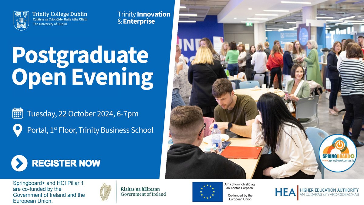 TCDPortal's tweet image. Register now: hubs.la/Q02R2z510
Limited availability for our 2024/25 Springboard+ courses Open Evening. Meet past students, lecturers, and guest speakers. Explore course options and find out if you are eligible for a free place.
Like and share to ensure no one misses out!