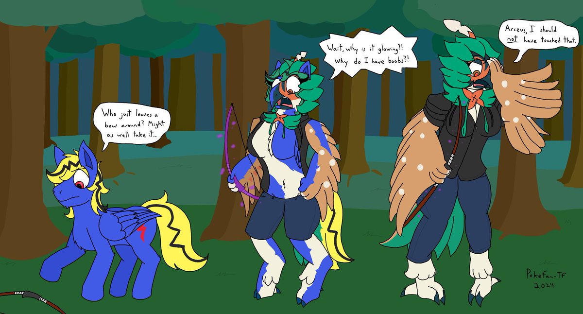 PokefanTf's tweet photo. Gotta love cursed stuff lying around on the ground. Even more if they end up changing you to be able to use it, right?

(#Octransfur Day 17 - Curse)

(Featuring Thunder Lightning on Discord.)

#TFEveryday #transfur https://t.co/X67k2ZhOCH