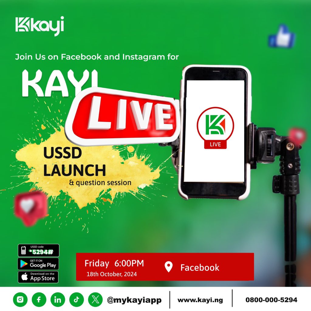 mykayiapp's tweet photo. Join us on FACEBOOK live as we talk about the Kayiapp USSD
code while answering all your burning questions.
Kindly follow our Facebook page to join.
#MyKayiApp
#Kayiway
#kayiappussd
#DigitalBanking
#Kayilive https://t.co/9r0CibLn05