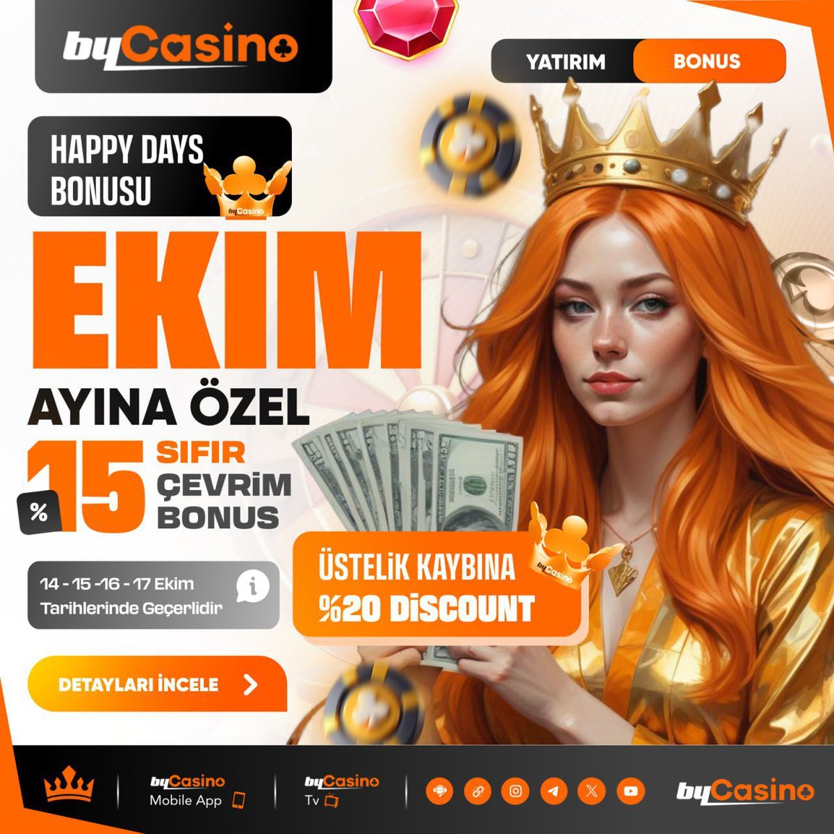 📲 cutt.ly/ueEAIwc3

EKİM AYI FIRSATI İLE KARŞINIZDA ♥️

‼️ Bugün Son Gün  ‼️

✅ %15 Bonus

✅Sıfır Çevrimli

✅ Üstelik %20 Discount İmkanı

💰 BYCASİNO' DA KAYBETMEK YOK 

➡️ HEMEN KATIL SEN DE KAZANCINI BYCASİNO'DA KATLA