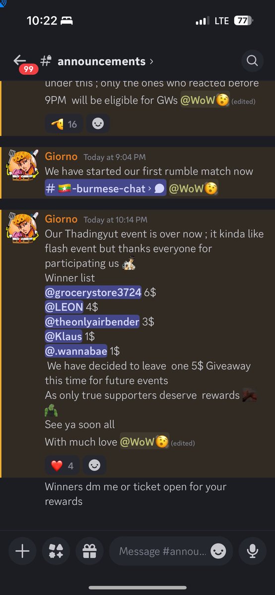 We have just finished our Thadingyut event in our discord rn ; wanna say thanks everyone for participating this event ; there will be more events in future so. Stay tuned on us for more exciting moments 
With much love 
#MammAMiADAO