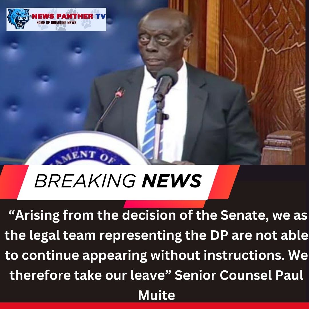 NewspantherTv's tweet photo. BREAKING NEWS: DP Gachagua team pulls out of Senate Trial #RigathiGachagua #DeputyPresident #BREAKINGNEWS #Mutuse #Morara #RiggyG #MercyTarus #NdegwaNjiru https://t.co/qmdKNTvCra
