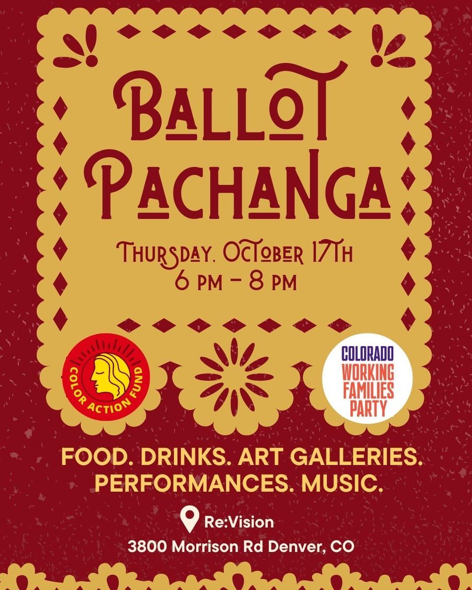 Colorado Criminal Justice Reform Coalition (@ccjrc1) on Twitter photo TONIGHT, October 17th be sure to attend the Ballot Pachanga hosted by <a href="/_timhernandez/">TIM HERNÁNDEZ</a> for <a href="/coloractionfund/">COLOR Action Fund</a> X <a href="/COWorkingFam/">Colorado Working Families Party 🐺</a>. Who said ballot research had to be boring? TONIGHT, October 17th be sure to attend the Ballot Pachanga hosted by <a href="/_timhernandez/">TIM HERNÁNDEZ</a> for <a href="/coloractionfund/">COLOR Action Fund</a> X <a href="/COWorkingFam/">Colorado Working Families Party 🐺</a>. Who said ballot research had to be boring?