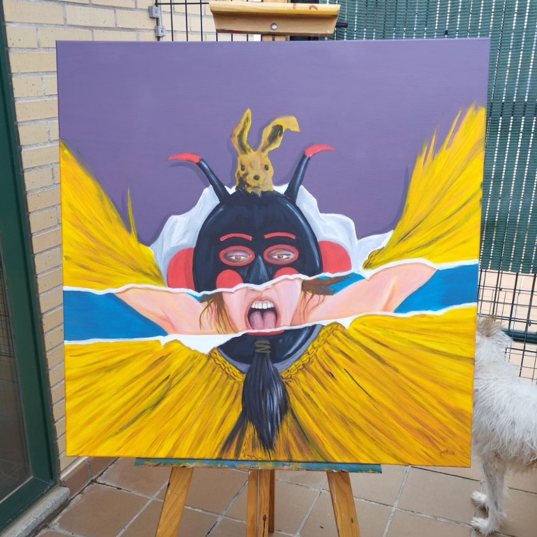 #mascaradasdeinvierno en lienzo de 80x80cm 

El Tafarrón de #pozuelodetábara que en este caso es interpretado por una mujer! Olé!

Creo que seguiré creando más mascaradas de esta serie con la que pretendo mostrar el ser humano que da vida a estos personajes.