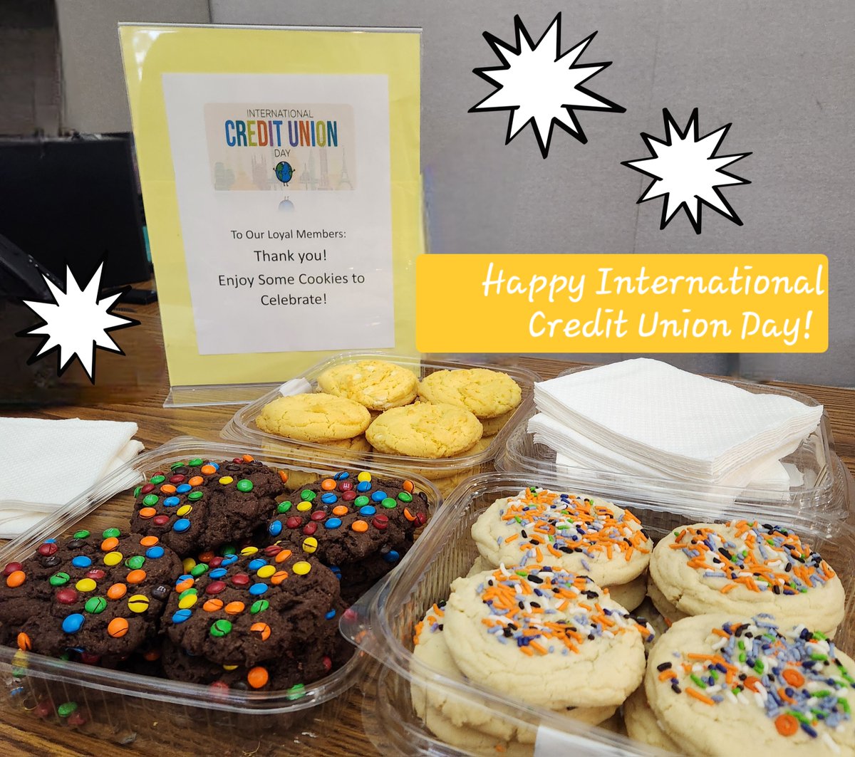 HAPPY INTERNATIONAL CREDIT UNION DAY!
To our Loyal Members.... Thank you!

Stop by the Branch and enjoy a cookie... or two! Who's counting anyways?!
#familyfirstfcu #InternationalCreditUnionDay #openingdoorstoyourfuture #TheCUDifference