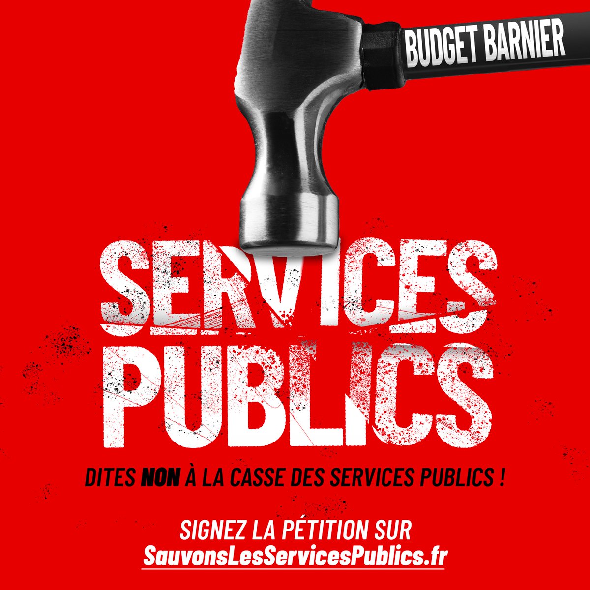 ❌ Non à la casse des services publics !

Michel Barnier veut faire payer aux Français·es le dérapage budgétaire de ces 7 dernières années et démanteler les services publics. C'est inacceptable !

✍️ Signez la pétition : sauvonslesservicespublics.fr

#SauvonsLesServicesPublics