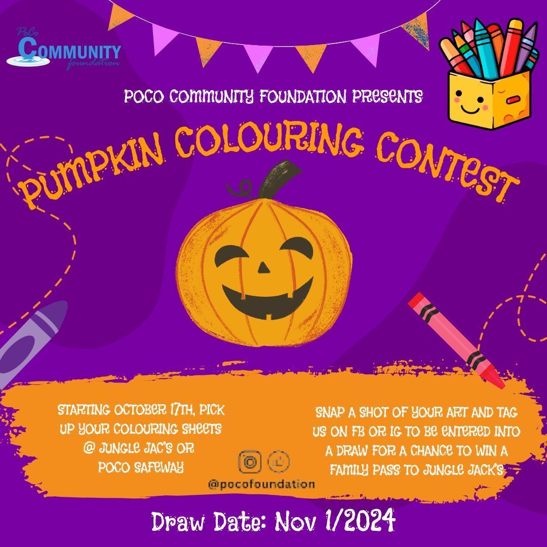 To enter the Pumpkin Colouring Draw, colour your pumpkin and tag us on Facebook or Instagram by Oct 31st for a chance to Win a Jungle Jac's Family Pack on Nov 1st! Get colouring sheets at Shaughnessy Safeway or Jungle Jac's Poco. Share your pumpkin magic! #FamilyFun #JungleJacs.