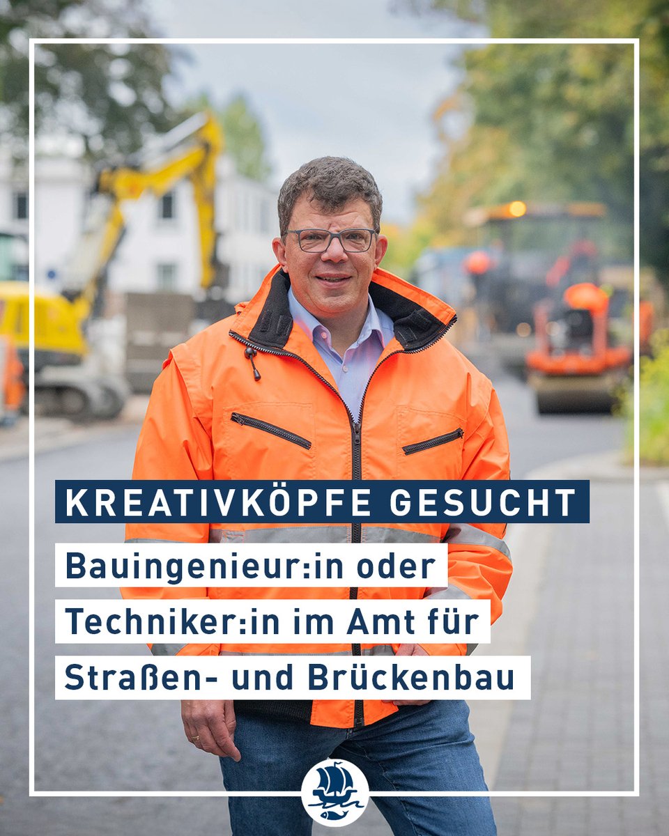 bremerhaven_de's tweet photo. Die Stadt #Bremerhaven sucht eine:n #Bauingenieur:in oder Techniker:in für das Amt für Straßen- und Brückenbau (Abteilung Neubau von Straßen).
Bewirb dich jetzt! Hier geht es zur Online-Bewerbung: 
🔗 https://t.co/MxCLDQLoPj

#BHVInfo  #StadtBremerhaven #JobsBeiDerStadt https://t.co/vzXE0wnUR9