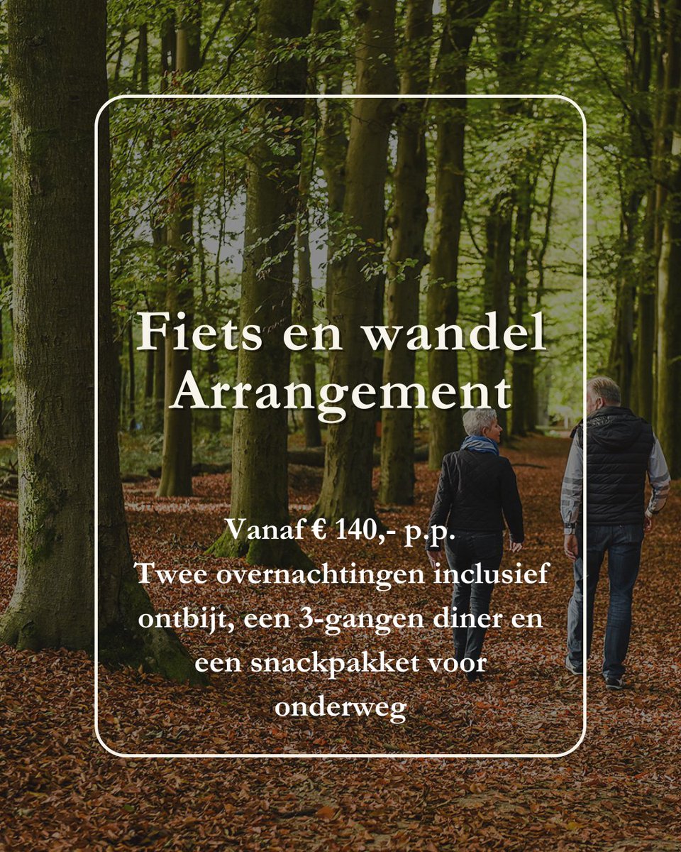 U kunt te voet of op de (elektrische) fiets genieten van het bosrijke Nationaal Park Utrechtse Heuvelrug met dit Fiets en Wandel Arrangement. Hotel Landgoed Zonheuvel is de perfecte start locatie om de groene omgeving van de provincie Utrecht te ontdekken.