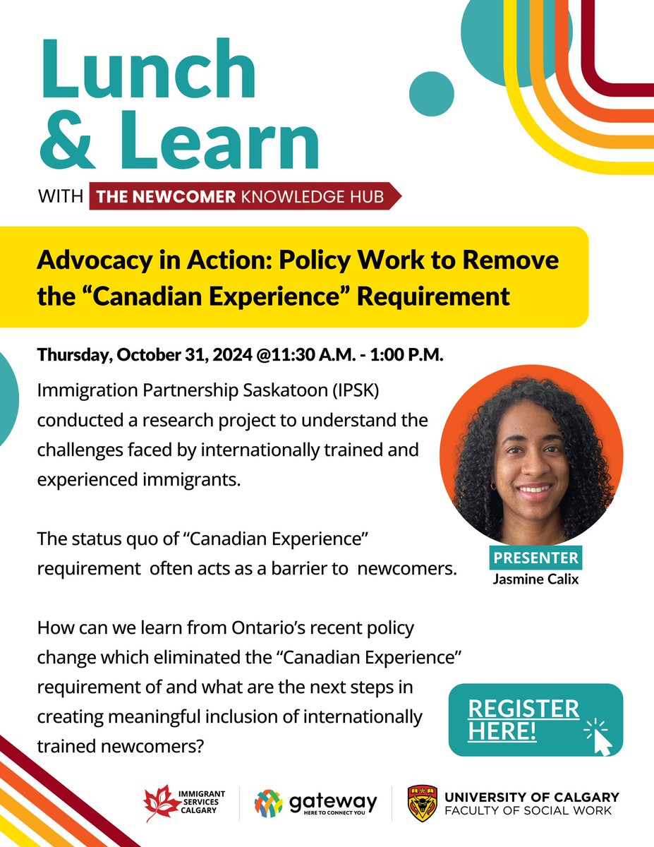 Join our upcoming Lunch &amp; Learn on October 31st! The “Canadian Experience” requirement has long acted as a significant barrier for internationally trained newcomers looking to contribute their skills and expertise in the workforce.

Register now: k-hub.ca/event/lunch-le…