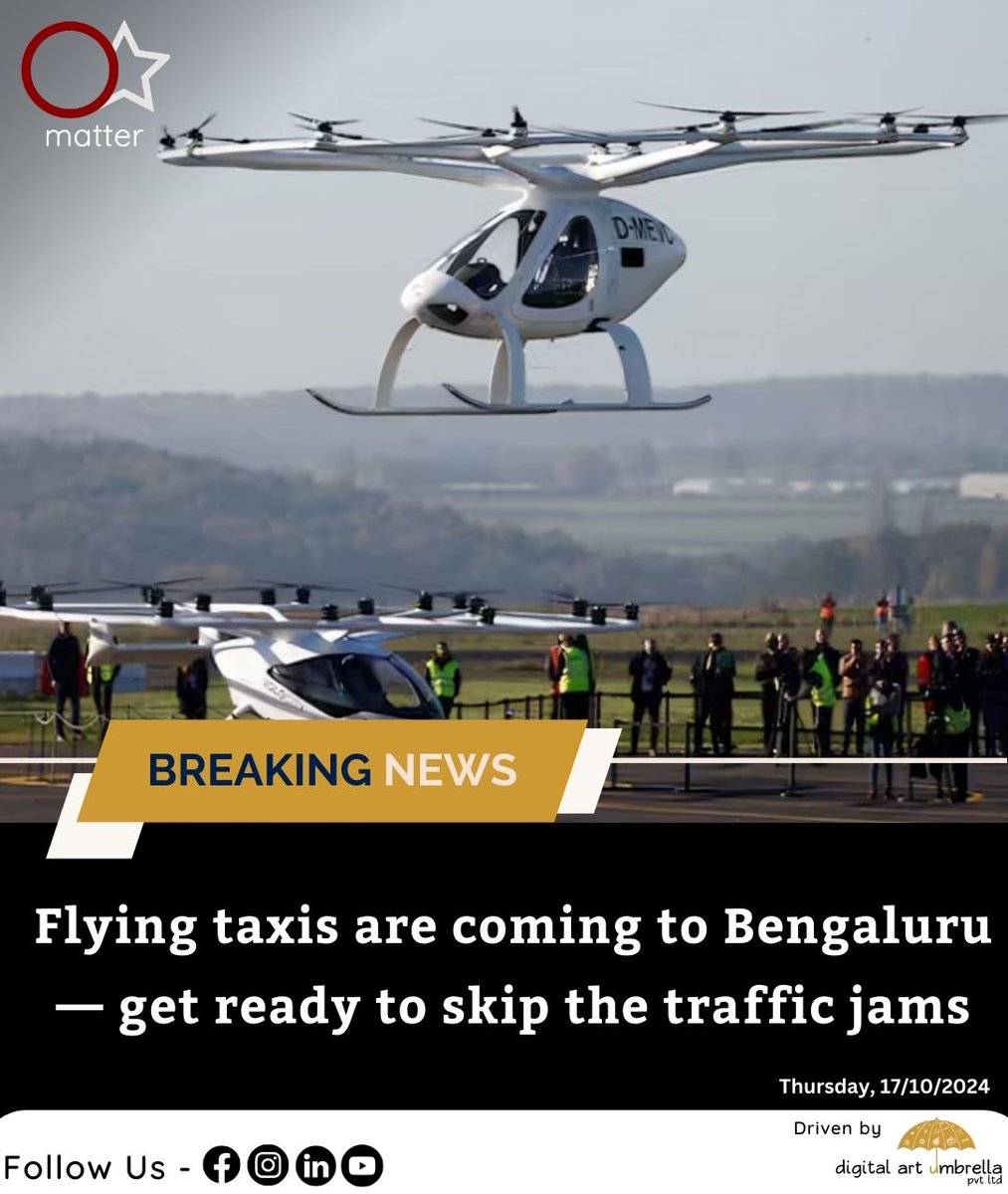 OstarMatter's tweet photo. Bengaluru Airport to soar above the traffic! 🚁 Electric flying taxis to revolutionize city commuting with cutting-edge eVTOL tech. ✈️⚡ #ElectricTaxis #BengaluruAirport #UrbanAirMobility #eVTOL #FutureOfTravel #SustainableTransport https://t.co/M6srxUcmHF