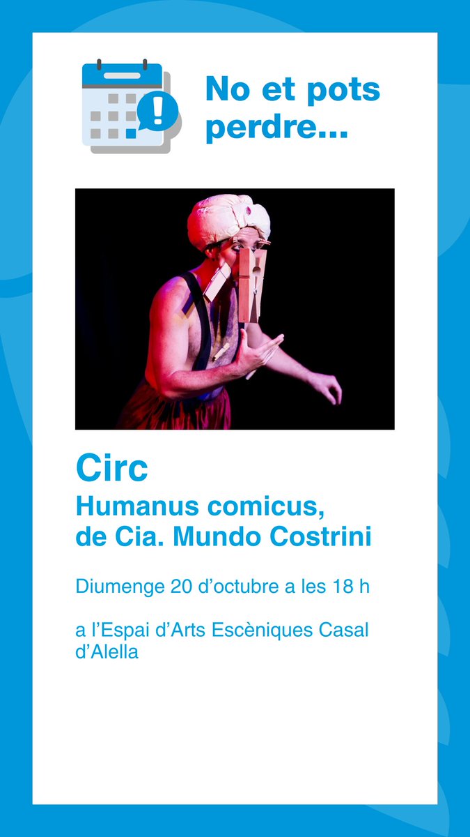 <a href="/canlleonart/">Can Lleonart</a> <a href="/visitalella/">Visit Alella</a> 🗓️ AGENDA #Alella #Maresme

🎬 Cinema - Espai d'Arts Escèniques
📍 19 i 22/10

🥘 Aplec Arròs
📍 20/10 - 9.30 h - Bosquet

📸 Visita guiada
📍 20/10 - 12 h - <a href="/canmanyearts/">Can Manyé</a>

🎭 Circ
📍 20/10 - 18 h - Espai d'Arts Escèniques

ℹ️ Més info: alella.cat/agenda_cultura…