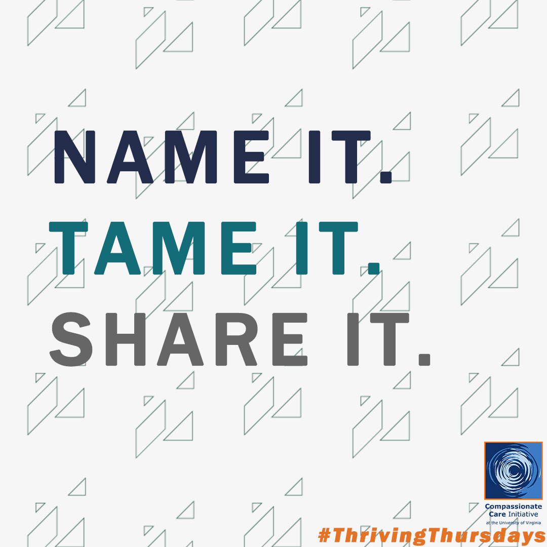 "Name it to tame it" is a science-backed practice to calm intense emotions. But let's add shared it.  Next time your #team is facing something difficult together, try name it, tame it, share it w/out judgement to try to proceed with collective #equanimity.
#CCI #ThrivingThursdays