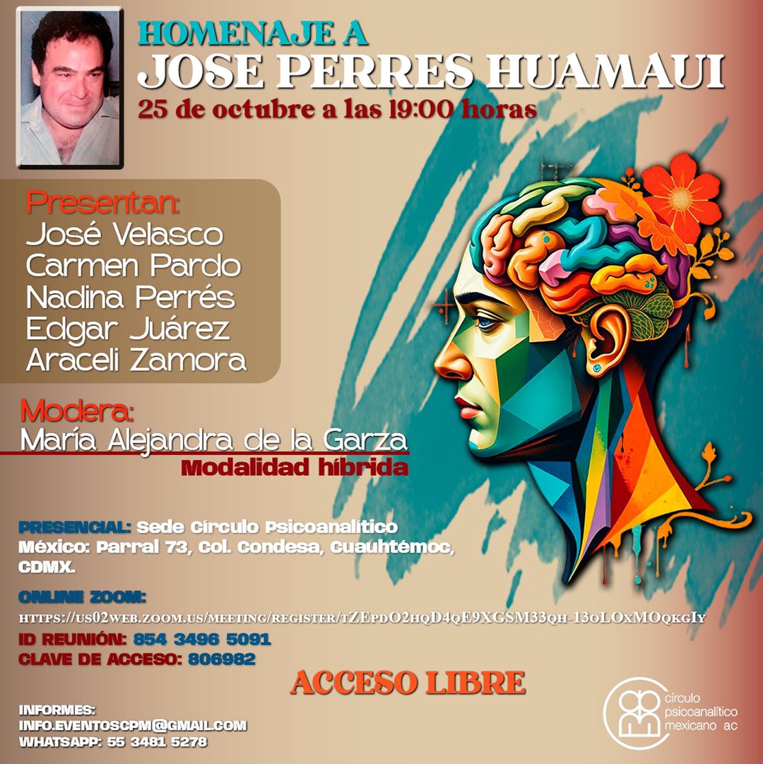 Acompáñanos este 25 de octubre a las 19:00 hrs para rendir homenaje a José Perrés Hamaui.
Sede CPM, Parral 73, Col. Condesa, CDMX
Online: ow.ly/mwgx50TMWfb... 
ID reunión: 854 3496 5091
Clave de acceso: 806982