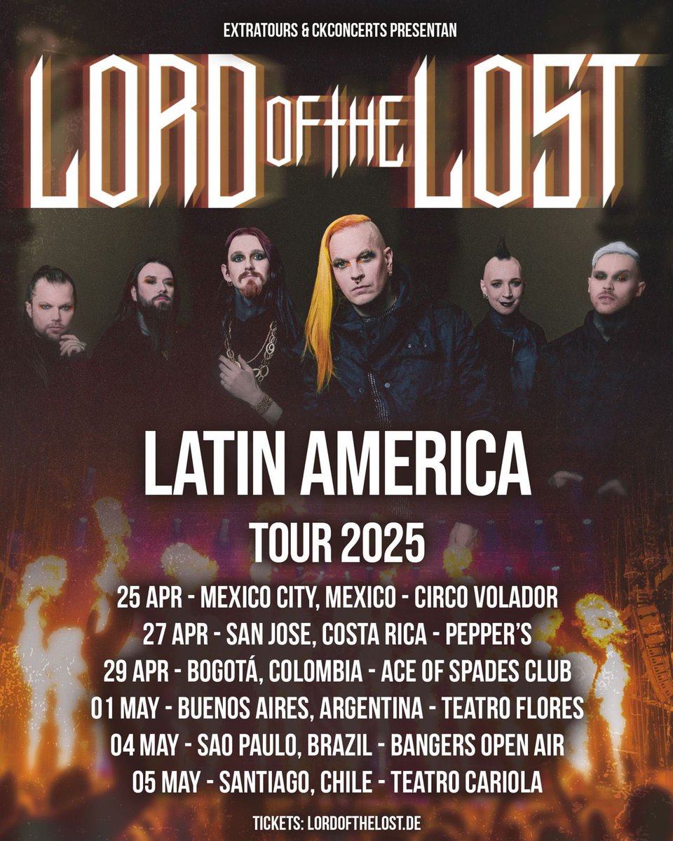 🚨 LORD OF THE LOST en Latinoamérica 2025 🚨

La banda, reconocida por ser de los principales exponentes del metal gótico alemán, anuncia su regreso a la región. 

🎫 Más información sobre las entradas: ckconcerts.com