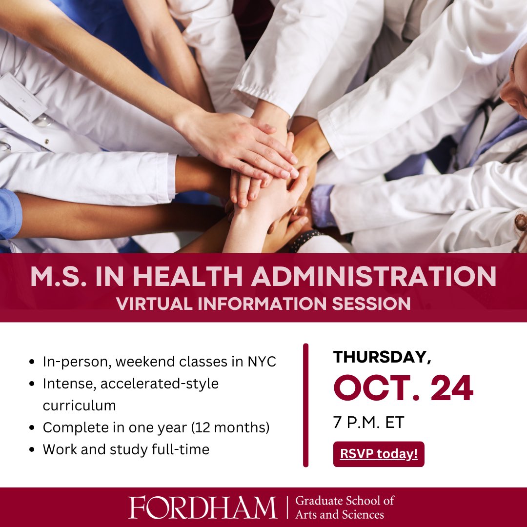 AnchorGroupCorp's tweet photo. Calling all healthcare professionals!

Fordham Graduate School of Arts and Sciences is hosting a virtual info session for their MSHA program on Oct 24th at 7PM

Learn how to advance your career in healthcare! Register now and share with your network!

#AnchorGroup #FordhamMSHA https://t.co/TInVHWnvGg