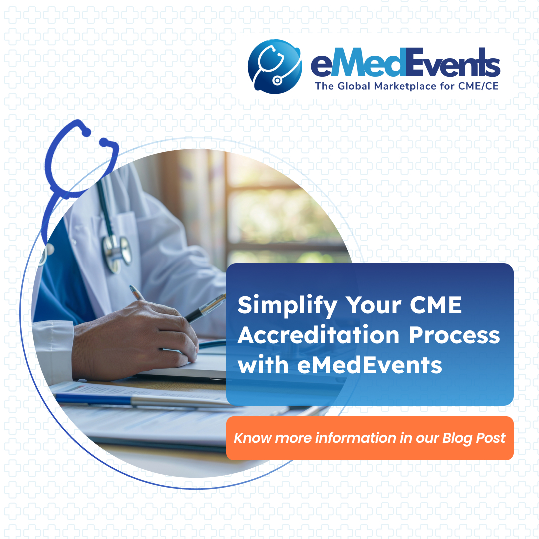 eMedEvents's tweet image. 📋✨Dive into our latest blog to discover how eMedEvents can help you simplify your CME accreditation process! 
➡️Know more: bit.ly/4dw043p
#CMEAccreditation #HealthcareProfessionals #SimplifiedProcess #globalCME #eMedEvents