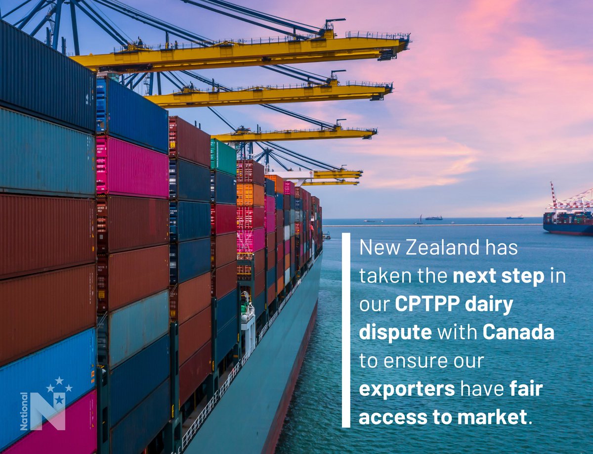 Today New Zealand has under #CPTPP rules triggered negotiations with Canada over its failure to comply with a CPTPP dispute panel ruling in our dairy exporters’ favour. 

We back our exporters and now, more than ever, it’s vital that trade agreements negotiated in good faith are