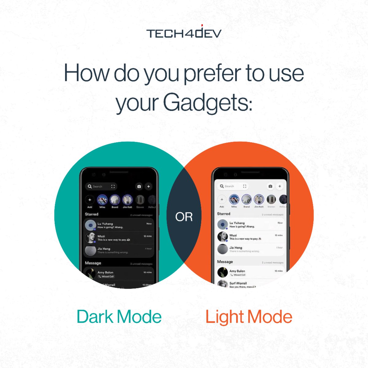 Tech4DevHQ's tweet photo. There are people who if it’s possible they’d make sure their gadget is either too bright that it can get you blind or too dark that you can barely see anything on the screen.
Which one are you? Team Dark mode or Light mode?
#Darkmode #Whitemode #Tech4Dev #Gadgets https://t.co/bnwwzr4PYa