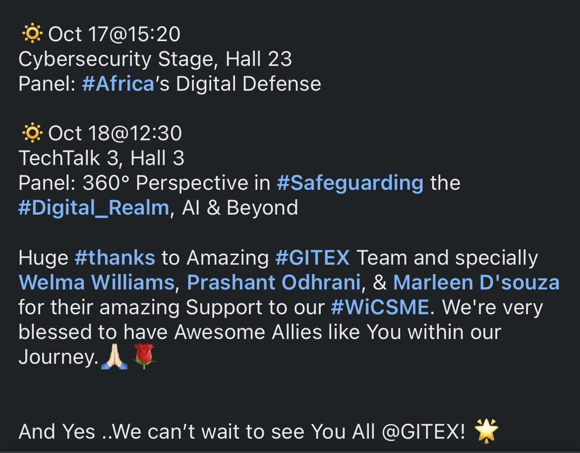 WiCSME's tweet image. 🌟 #WiCSME #Partnership_Blessings 🌟
We’re hosting the “#Women_in_Cyber Program” on Oct 17 (3 PM - 5 PM) at the #CISO_Lounge @ #GITEX2024!