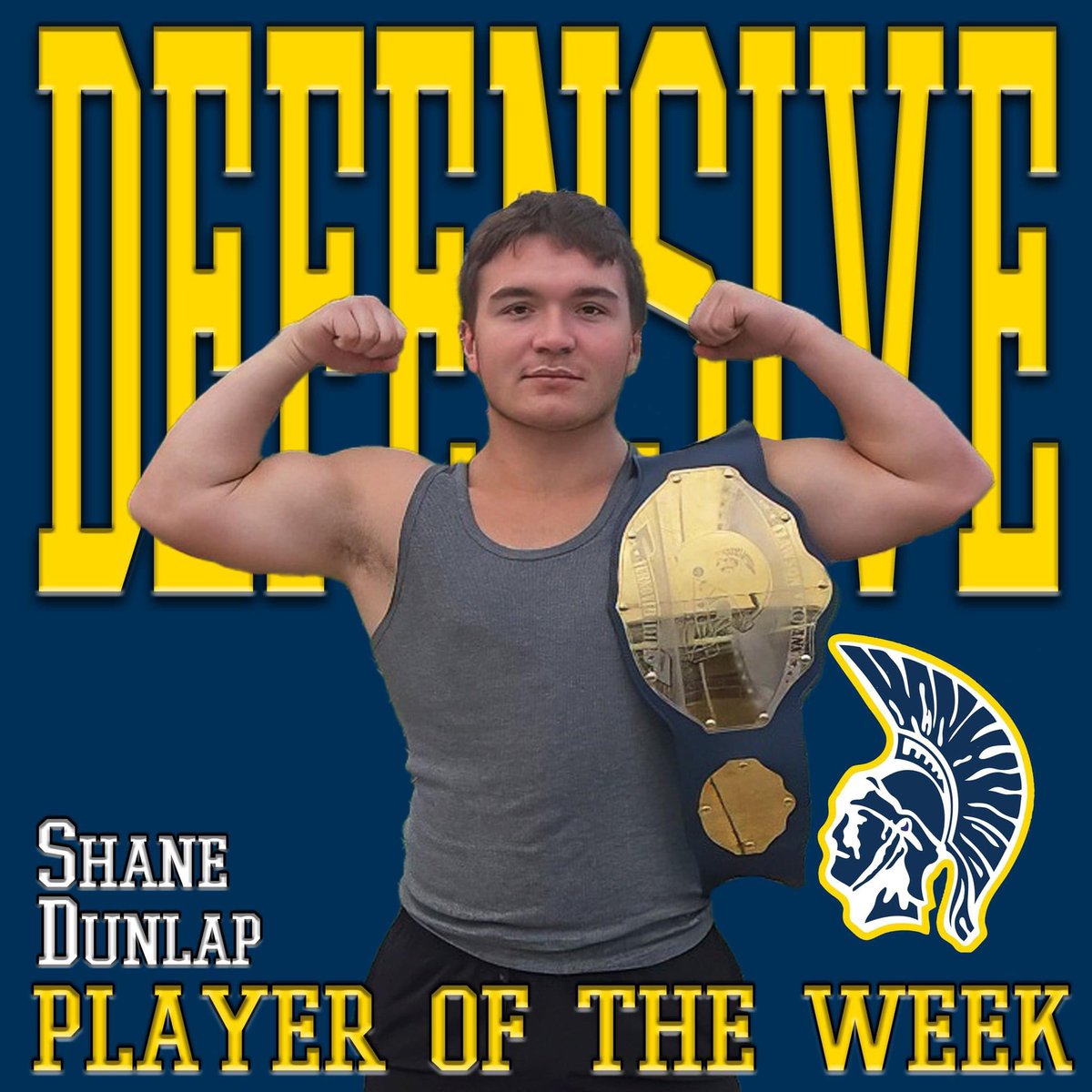 Week 7 DPOTW Jr LB Shane Dunlap. This is the 3rd time he has won the belt and he is now tied for most times winning the belt. Shane had a great game leading all tacklers. Shane is a guy who loves to hit is also very smart. Shane has truly helped his team every week this season!
