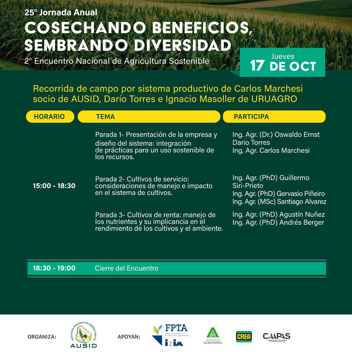 ❗️ATENCIÓN: la recorrida de campo planificada para el día de hoy quedó suspendida⤵️

🔜Estaremos comunicando a la brevedad la nueva fecha.