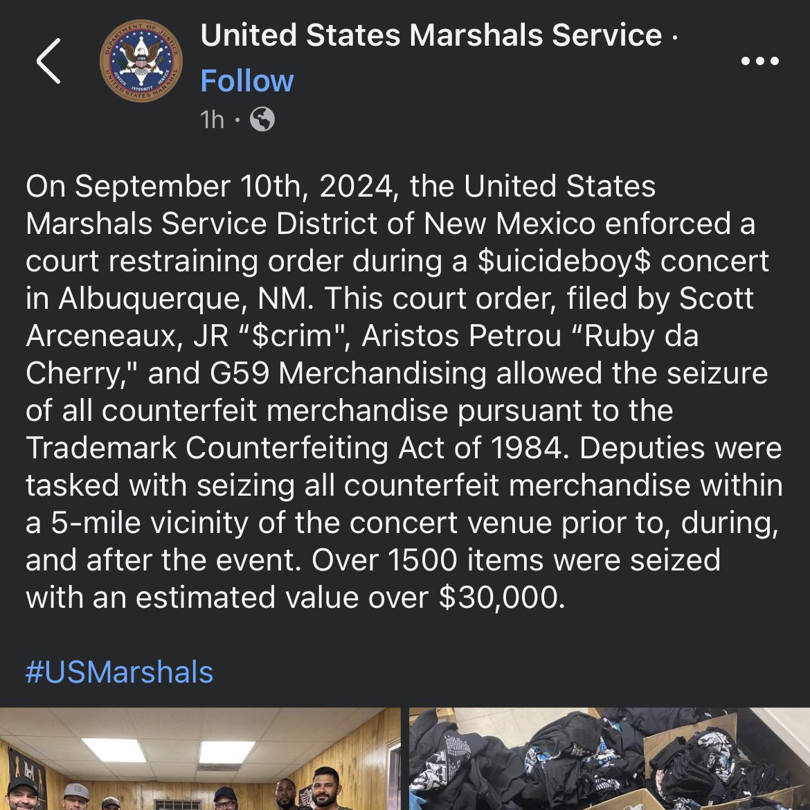 WETTOinthatTRX's tweet photo. the US Marshals are now seizing all counterfeit $B / G59 merch 💯 https://t.co/S5yVnkUhCi