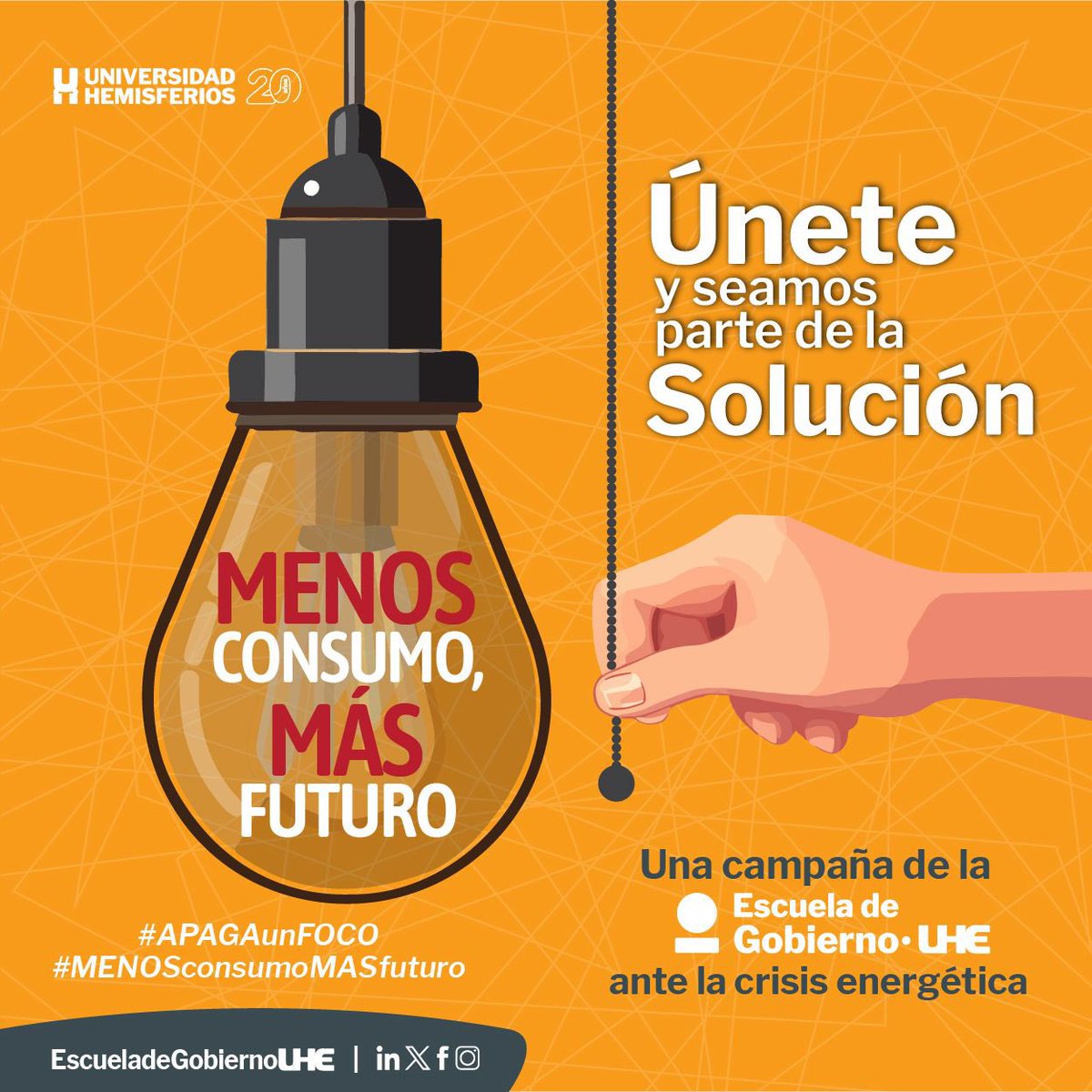 Ante la crisis energética que vive el Ecuador🇪🇨…

“Cada pequeño gesto cuenta: ahorrar energía hoy es garantizar un mejor mañana.”

Únete a la campaña: #MenosConsumosMásFuturo

Se parte de la solución #ApagaUnFoco💡 

<a href="/uhemisferios/">Universidad Hemisferios</a>
<a href="/IDEbschool/">IDE BUSINESS SCHOOL</a>