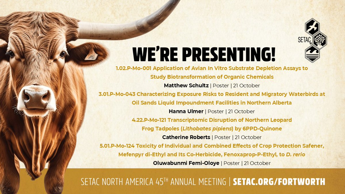 ToxCentre's tweet photo. The @usask Toxicology Centre is presenting at #SETACFortWorth October 20 - 24! See below for a list of our presenters. https://t.co/P4P4AelGX3