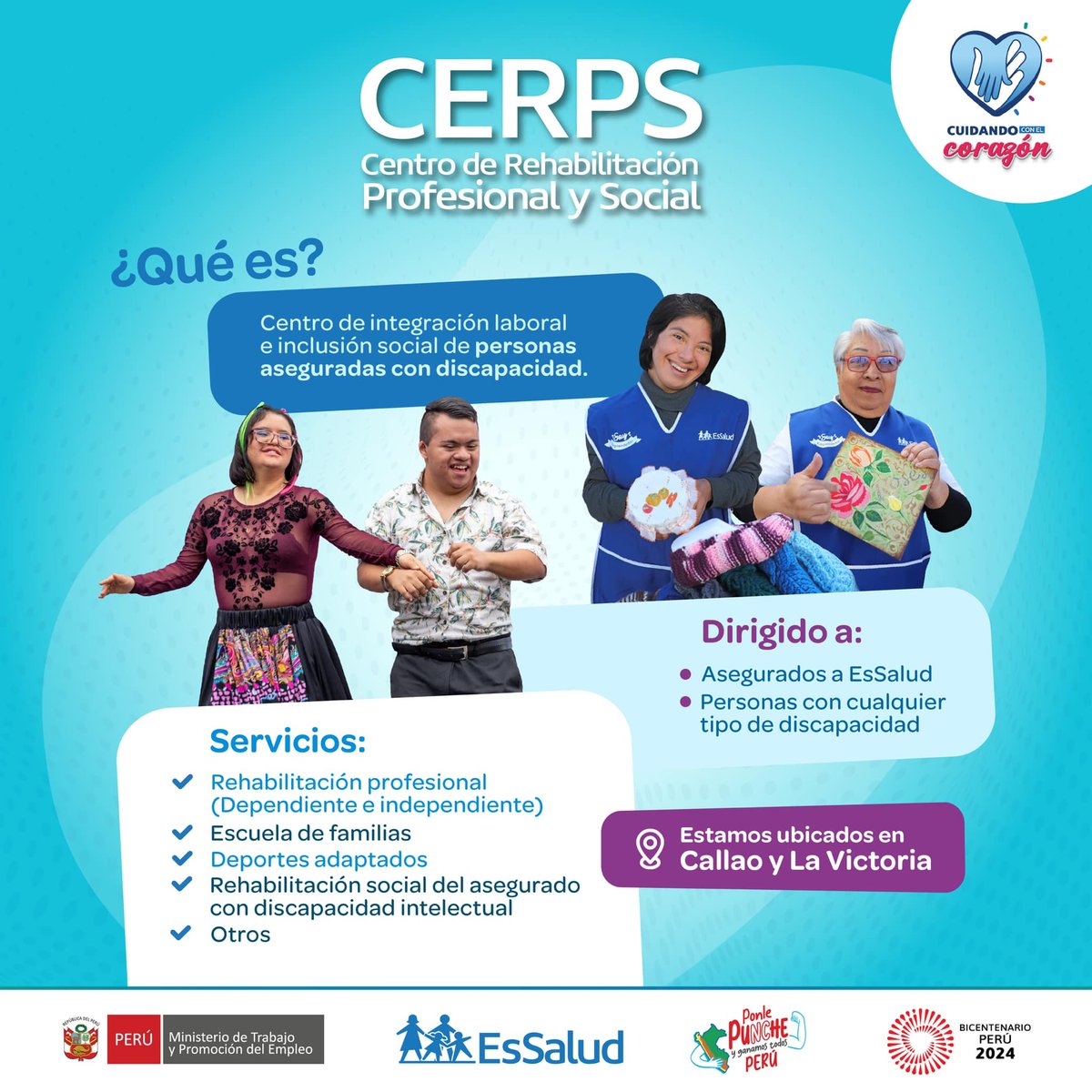 EsSaludPeru's tweet photo. Potenciamos las habilidades de las personas aseguradas con discapacidad a través de nuestros Centros Especializados de Rehabilitación Profesional y Social #CERPS. 💪 ¡Conoce más sobre ellos y únete a nuestros servicios! https://t.co/qDIUBhWMO5
