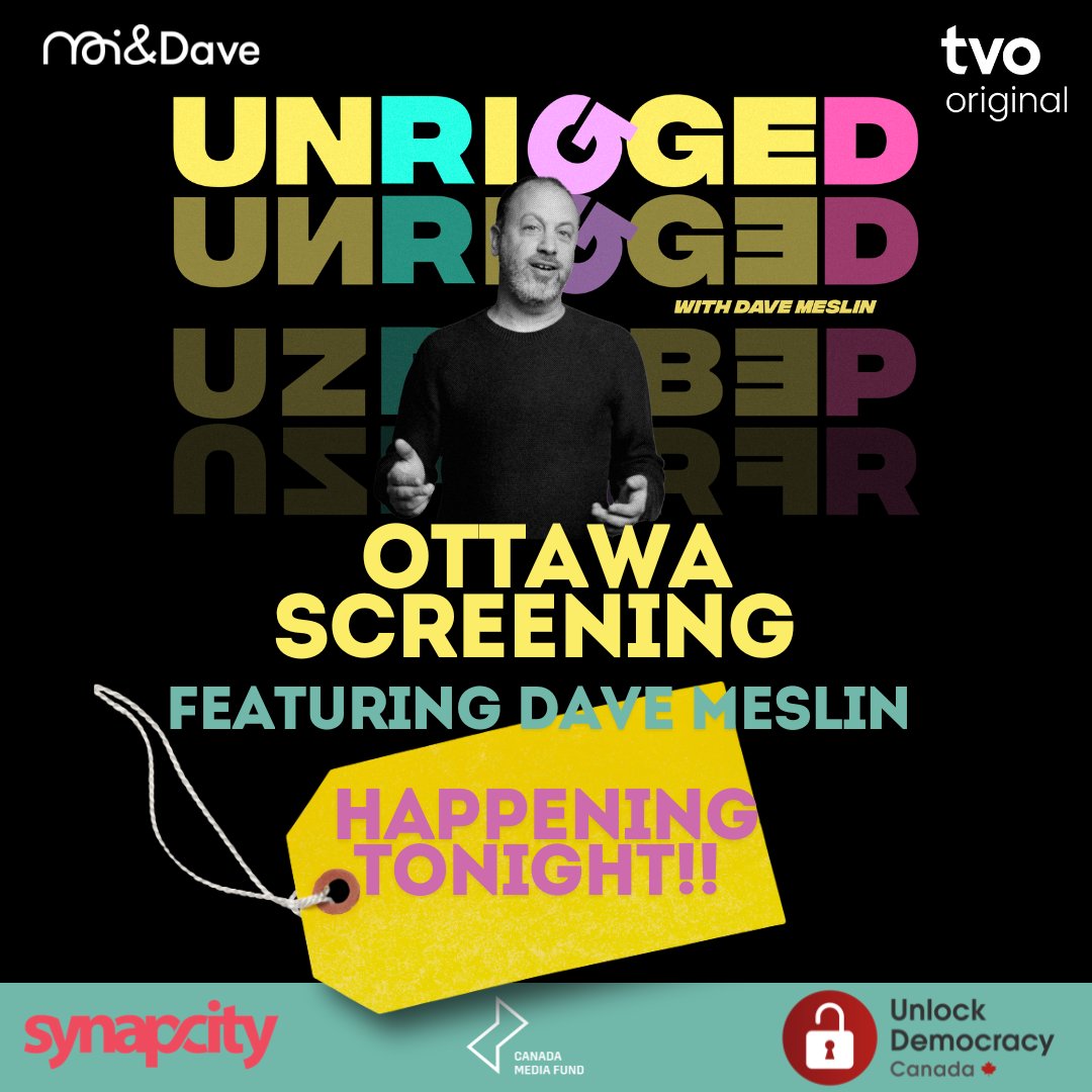 Tonight is the night! Join us starting at 530pm for the Unrigged Ottawa Screening. Check out this incredible documentary series and hear from author Dave Meslin in person.

Still a few tickets left here: bit.ly/UnriggedOttawa

#screening #unrigged #ottawa #unlock #democracy