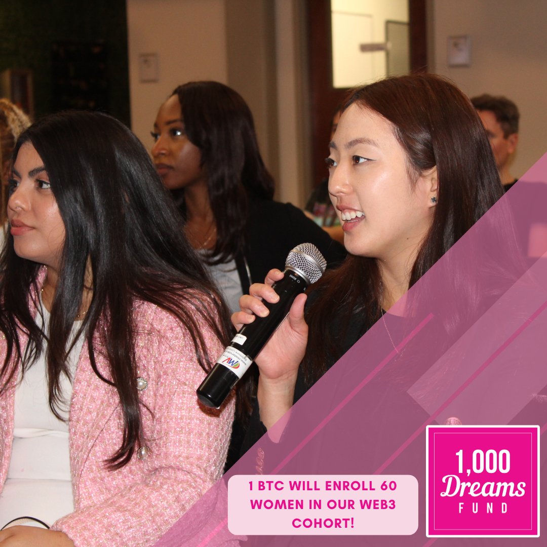1000DreamsFund's tweet image. Web3 needs more women at the table in order to reach its fullest potential! Join us in supporting the #FutureFund, the first-ever grant &amp;amp; fellowship program for women in Web3. You can make your tax-exempt donation today: 1000dreamsfund.org/futurefund/ #CryptoForGood #DonateCrypto