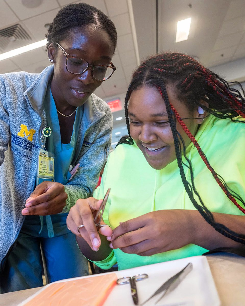 Med students, surgeons and Finesse One hairstylists hosted Braids, Twists, and Surgical Knots, a workshop encouraging Black students to consider a career in medicine by connecting the field to the cultural narrative of their hair. #GoBlueMed #MedEd