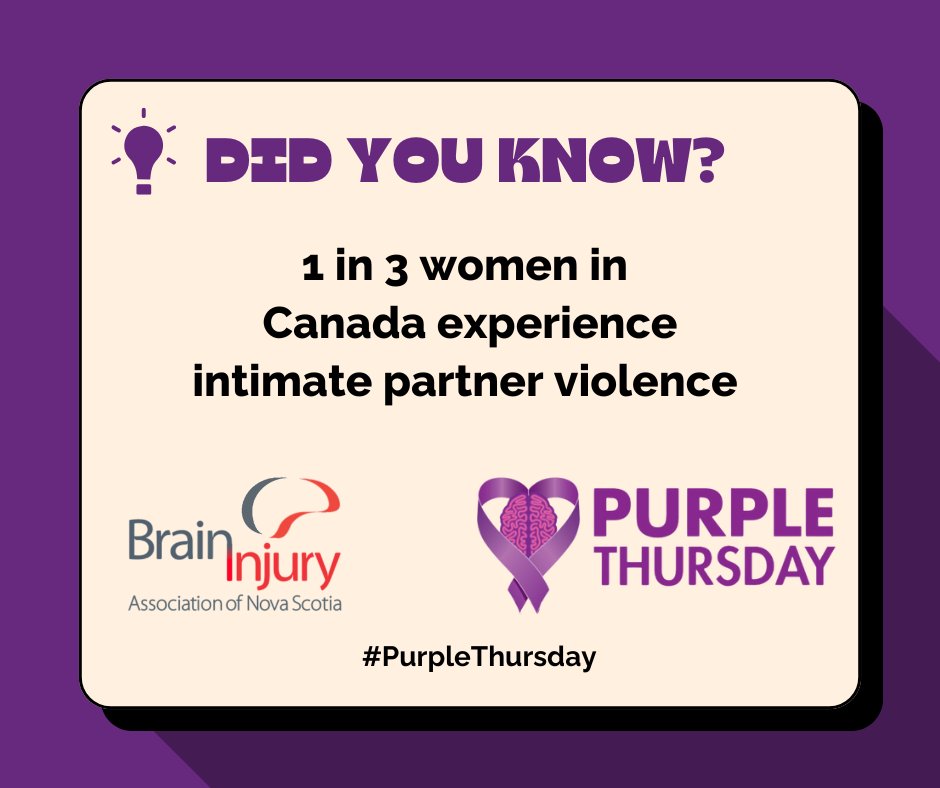Today (October 17) is Purple Thursday. The annual Purple Thursday campaign on the third Thursday of October was created to help brain injury associations bring awareness to the intersection of intimate partner violence (IPV) and brain injury. For more: canadianroyalpurplesociety.org/purple-thursda…