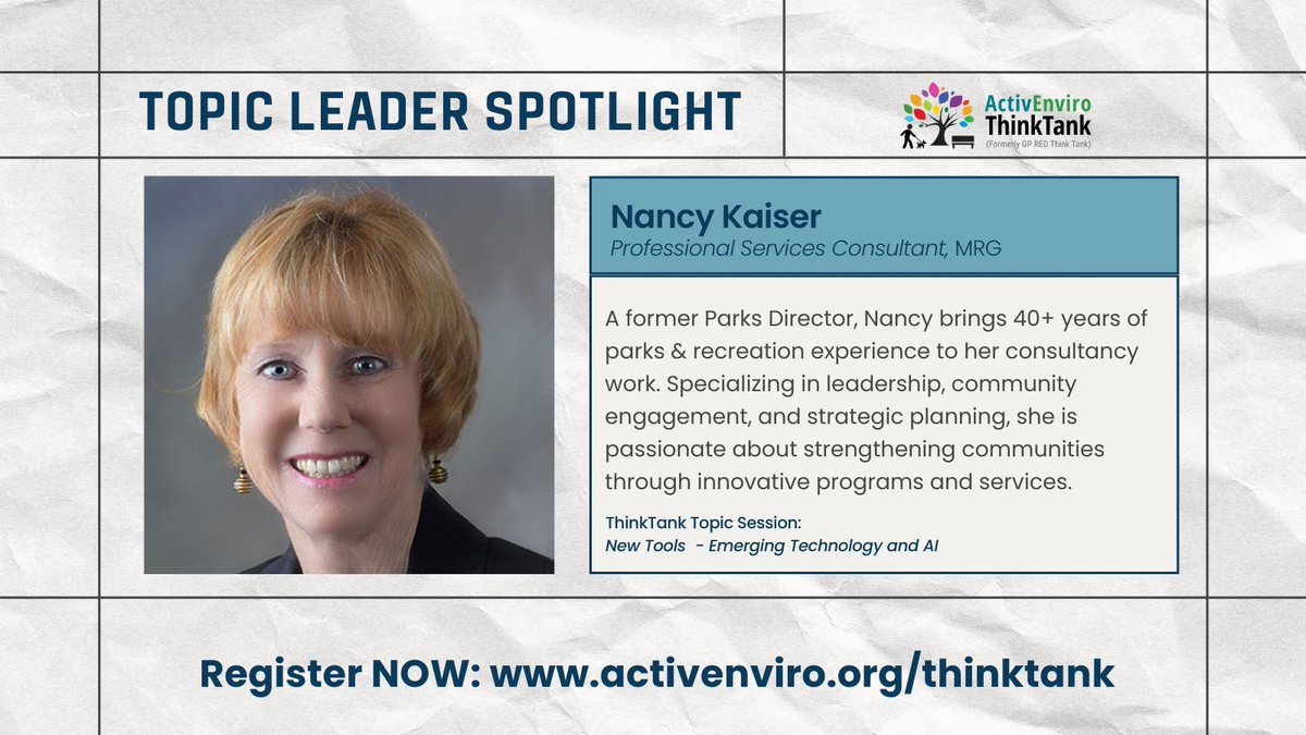 GPREDorg's tweet image. Join us in welcoming Nancy Kaiser @macnnancy as session Topic Leader for "New Tools - Emerging Technology and AI" at the 2024 ActivEnviro ThinkTank! Don't miss out on engaging with industry experts discussing solutions for the “sticky issues” in our field: activenviro.org/thinktank