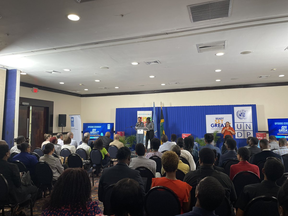 UNDPJamaica's tweet photo. We are live at the Opening Ceremony of the #ReadySetGreat youth conference this #InternnationalDayfortheEradicationofPoverty. Watch live at @UNDPJamaica’s Facebook and YouTube pages. https://t.co/U1q5rKogmh