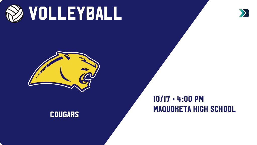 Volleyball (Varsity) Game Day! - Check out the event preview for the Cascade Cougars. It starts at 4:00 PM and is at Maquoketa High School. gobound.com/ia/ighsau/vb/2…