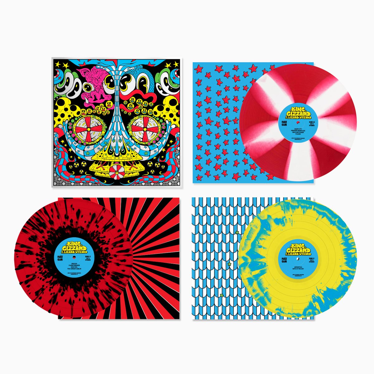 FuzzClub's tweet photo. NEW GIZZ BOOTS 🦎 So begins our mission to bootleg the entirety of @kinggizzard's 2024 US/CA tour!

We're kicking off with shows in Chicago, Vancouver and The Gorge, all available to pre-order now on deluxe hand-numbered 3-5 LP box-sets and CD

Get yours: https://t.co/jFnmzvwQN6 https://t.co/6bkp94v9h9